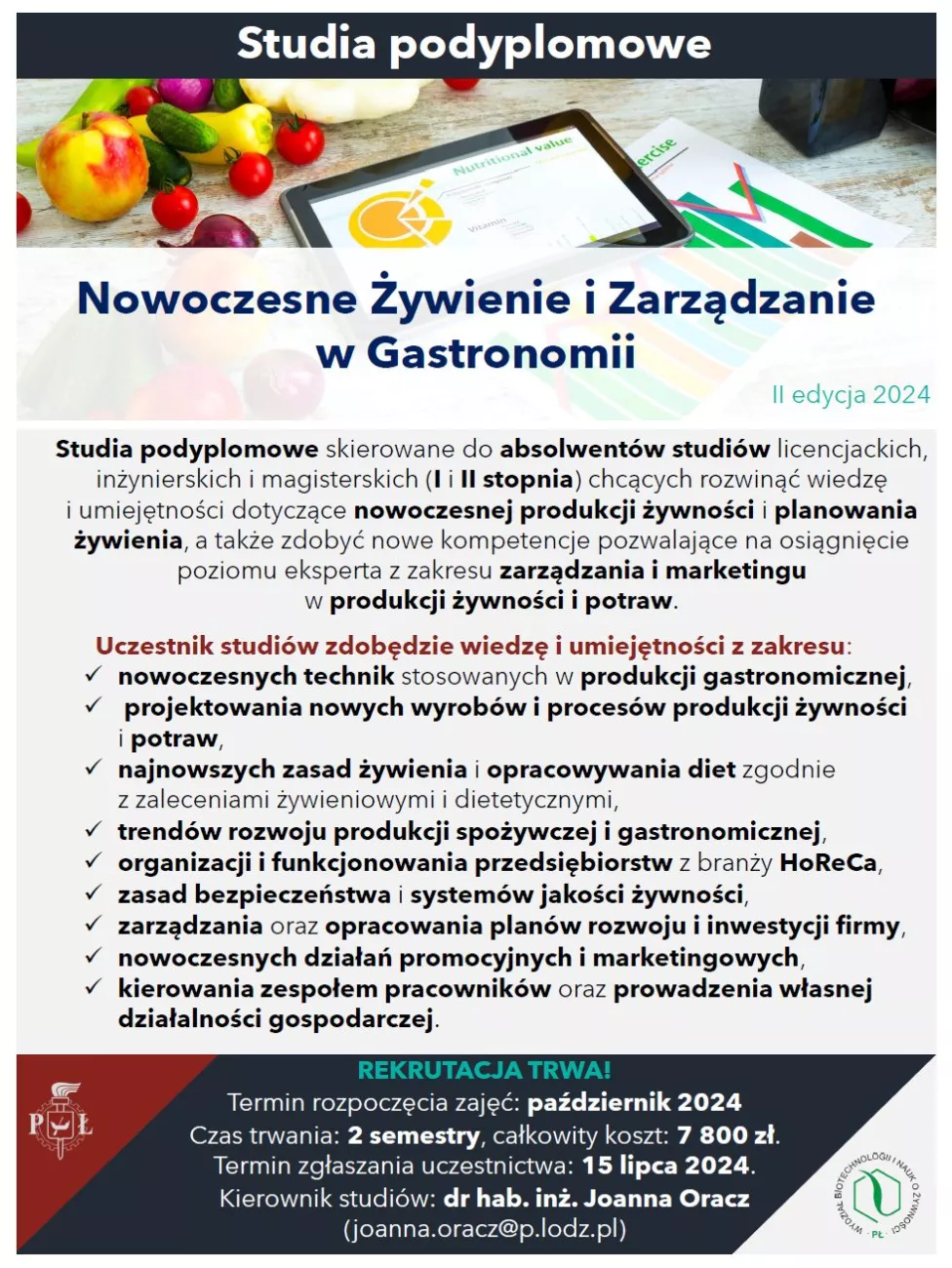 Drugia edycja studiów podyplomowych „Nowoczesne Żywienie i Zarządzanie
